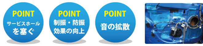 オーディオ施行ポイント　サービスホールを塞ぐ,制振・防振効果,音の拡散